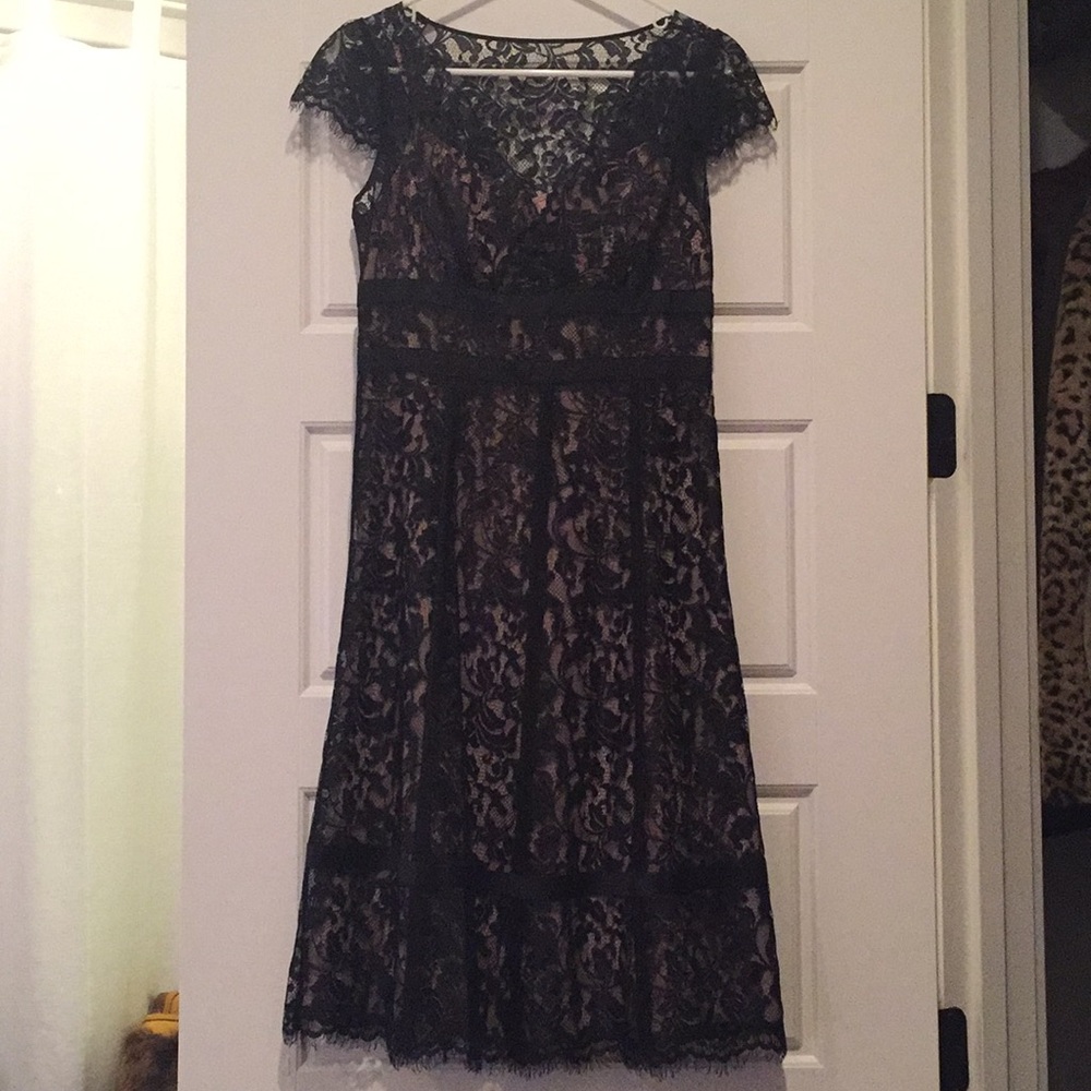 Ann Taylor Loft petite black lace cocktail dress